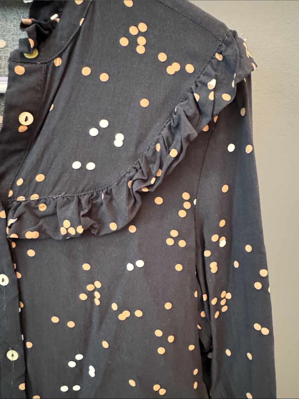 Contemporary navy Ruffle Dot Button-Up Blouse - Picture 4 of 6